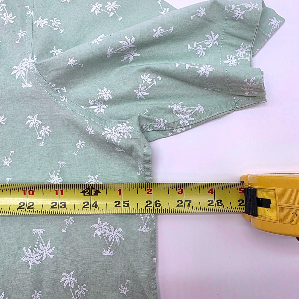 George Mens Palm Tree‎ Print Short Sleeve Button Down Shirt Green XL - Picture 9 of 11